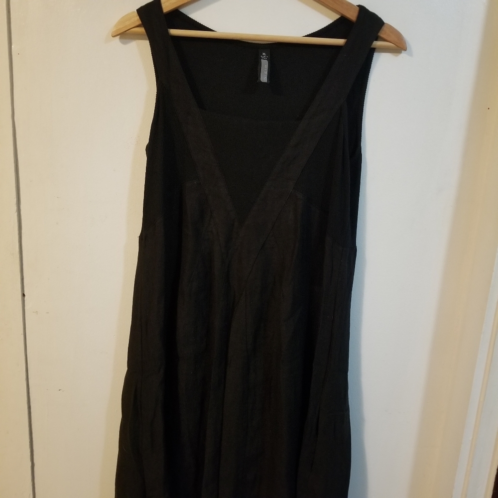 Vintage Inizio Italian Black Linen Sleeveless Dress